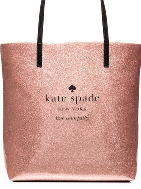 kate spade New York Rose Gold Glitter Logo Tote Bag Vintage patent Leather NWT